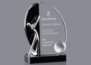 Copo feito sob encomenda do troféu do golfe do logotipo com figuras do golfe do metal & bola de golfe de cristal